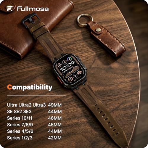 Image of Fullmosa Premium Leather Strap for Apple Watch Ultra 3 /2 /1 49mm (No Watch) | 46mm 45mm 44mm 42mm Luxurious Soft Vintage Business Band for SE 3 /2 /1 Series11 10 /9 /8 /7 /6 /5 /4