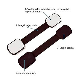 Baby Safety Locks - Child Proof Adjustable Latches for Cupboard Doors and Drawers Dresser Doors Closet Toilet Seat Oven Refrigerator Appliances,8 Pack Brown,Free 9 Extra Adhesive Pads
