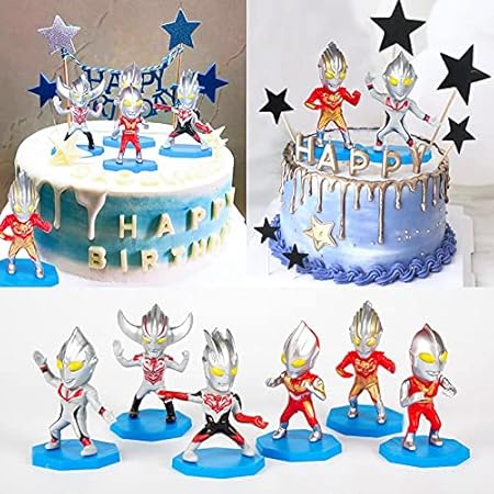 Amazon Co Jp 6ピース ロット漫画ウルトラマンモデルフィギュアスーパーウルトラマンアクションおもちゃケーキの装飾のギフト子供のためのケーキの装飾のおもちゃ おもちゃ