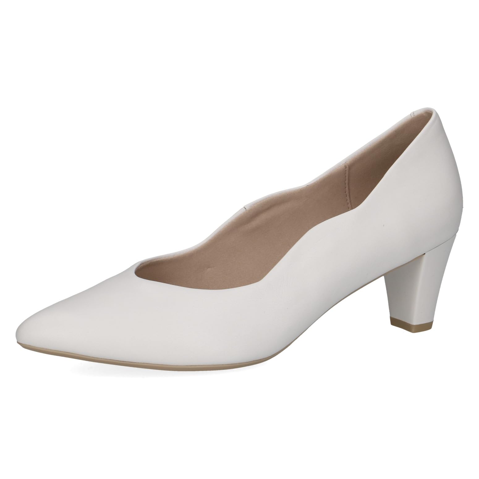 CAPRICE Women Pumps Leather with Cone Heel, White (White Nappa), 3.5 UK