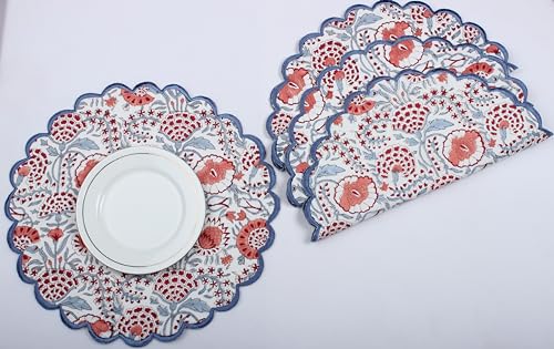 Ridhi Bo-Ho Round Place Mat Double Layer Floral Cotton Washable Placemats 15 Inch Round Embroidery Block Print Table Mat  thumb #4