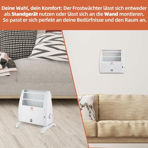 SHX Frostwächter mit Wandhalterung 450W SHX05FW450 – Frostwächter mit regelbarem Thermostat, 450 Watt, Standgerät oder Wandmontage, weiß