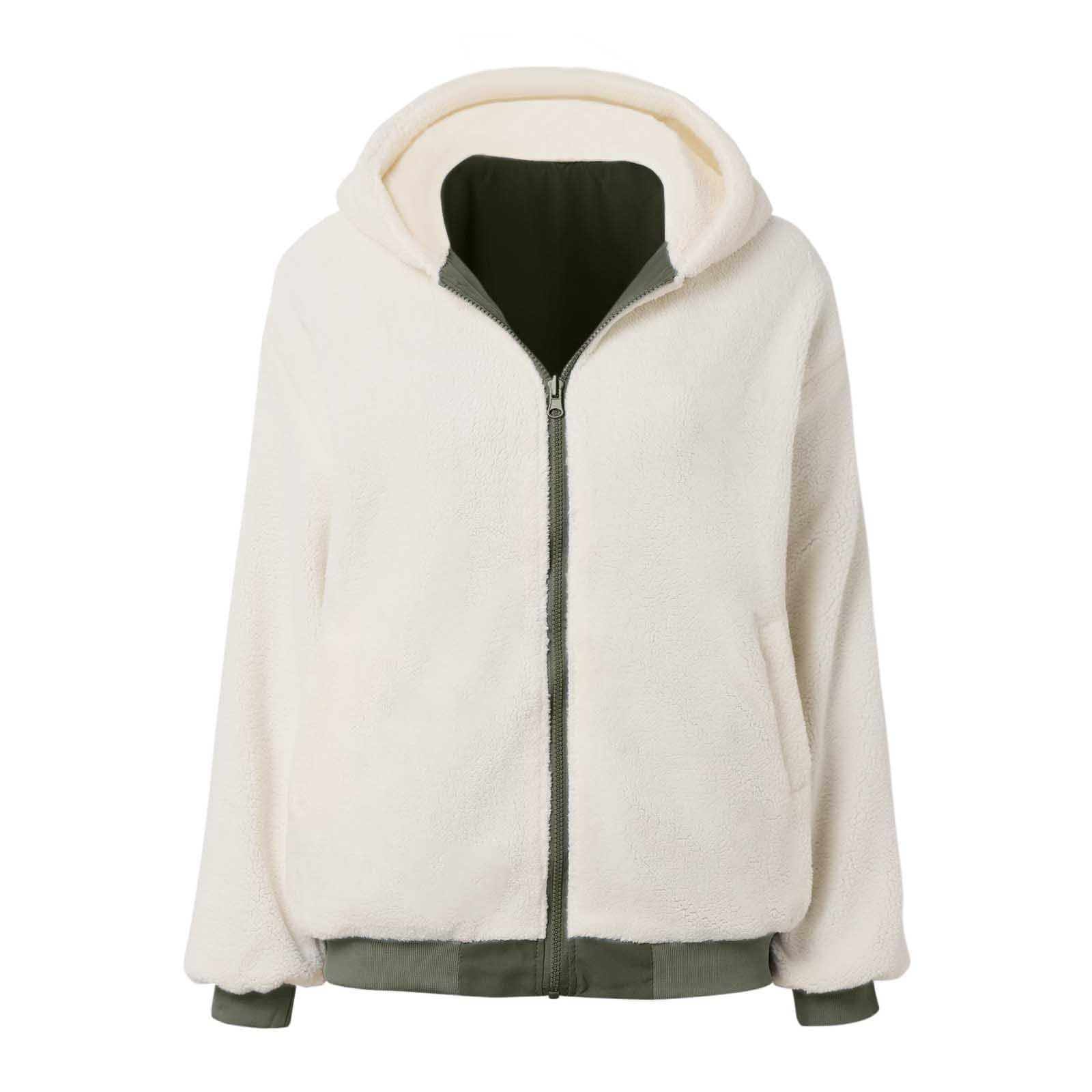 Genérico Chaqueta Mujer Invierno Corta,Chaqueta De Lana Para Mujer Con Doble Capa De Lana Gruesa Y Capucha
