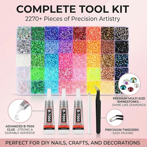 40 Farben DIY Glitzersteine Nägel, Strasssteine Bedazzler Kit with Glue, Glitzersteine Selbstklebend Bedazzling Kit, Rhinestones für Basteln Diamond Painting Textilien Nail Charms