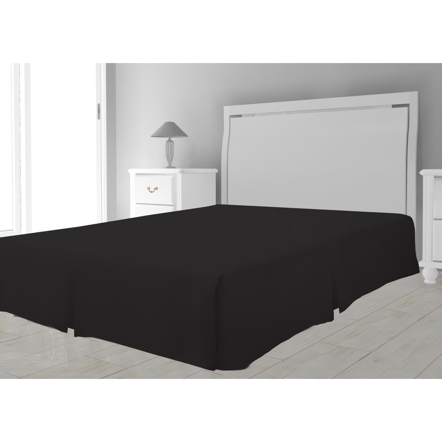 Soleil d'ocre Intemporel Bed Skirt Microfibre, Polyester, Black, 180 x 200 cm