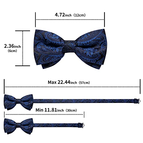 Image of DiBanGu Paisley Pre-Tied Bow Ties for Men Silk Adjustable Bowtie and Pocket Square Cufflinks for Wedding Party
