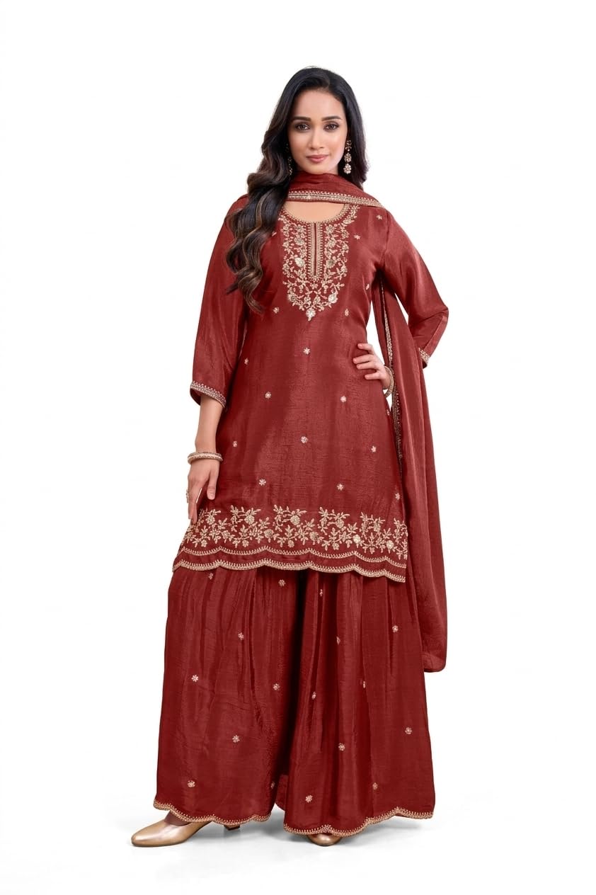 fabzoo Women's Kurta Set with Sharara & Dupatta|Kurta Set for Women|Wedding Traditional Indian Kurti Set |Designer Kurta Palazzo Set for Women-picture-47