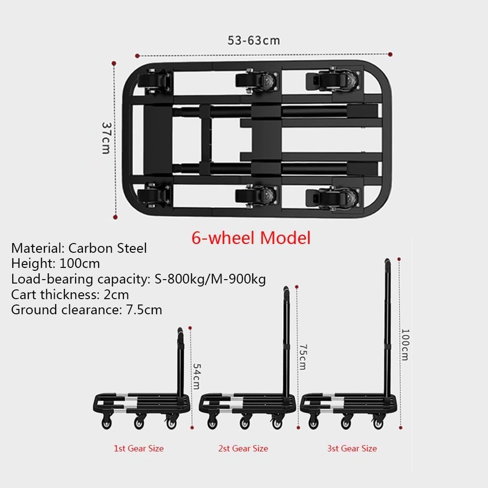Foldable Utility Cart for Home Use, Portable Platform Trolley for Luggage Transport, Compact Mini Trailer - Black, Medium Size