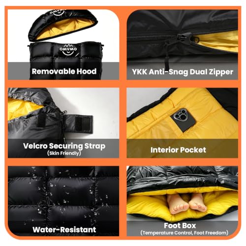 Bolsa de Dormir de Plumas OMVMO para Adultos, 20 Grados F, Rectangular, 4 estaciones miniatura 6