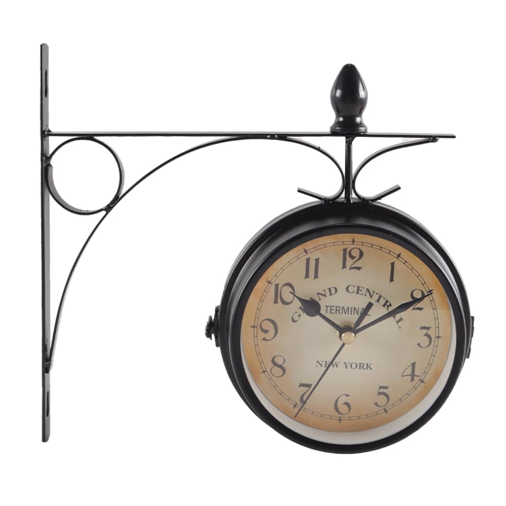Reloj de pared retro de doble cara de 4,72 pulgadas, silencioso y con péndulo (para interior/exterior y regalo)