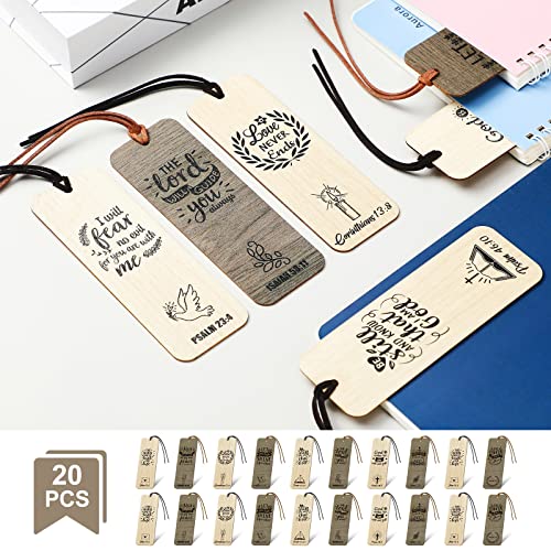 20 Pieces Religious Bookmarks Wooden Bible Verse Bookmark Christian Bookmarks Bulk With Tassel Scripture Baptism Inspirational Fathers Day Gifts For Men Daddy Papa Grandpa, 5 X 2 Inches #TOP1