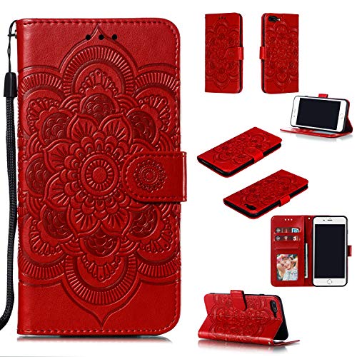 Coque iPhone 7/8 Plus Mandala rouge en cuir premium flip case