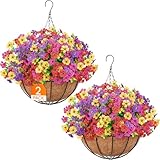 Lifewit Fiori artificiali da appendere per esterni, 2 set per 24 mazzi, fiori finti in plastica resistente ai raggi UV, per interni, giardino, portico, patio, balcone, mix per fucsia, viola, giallo