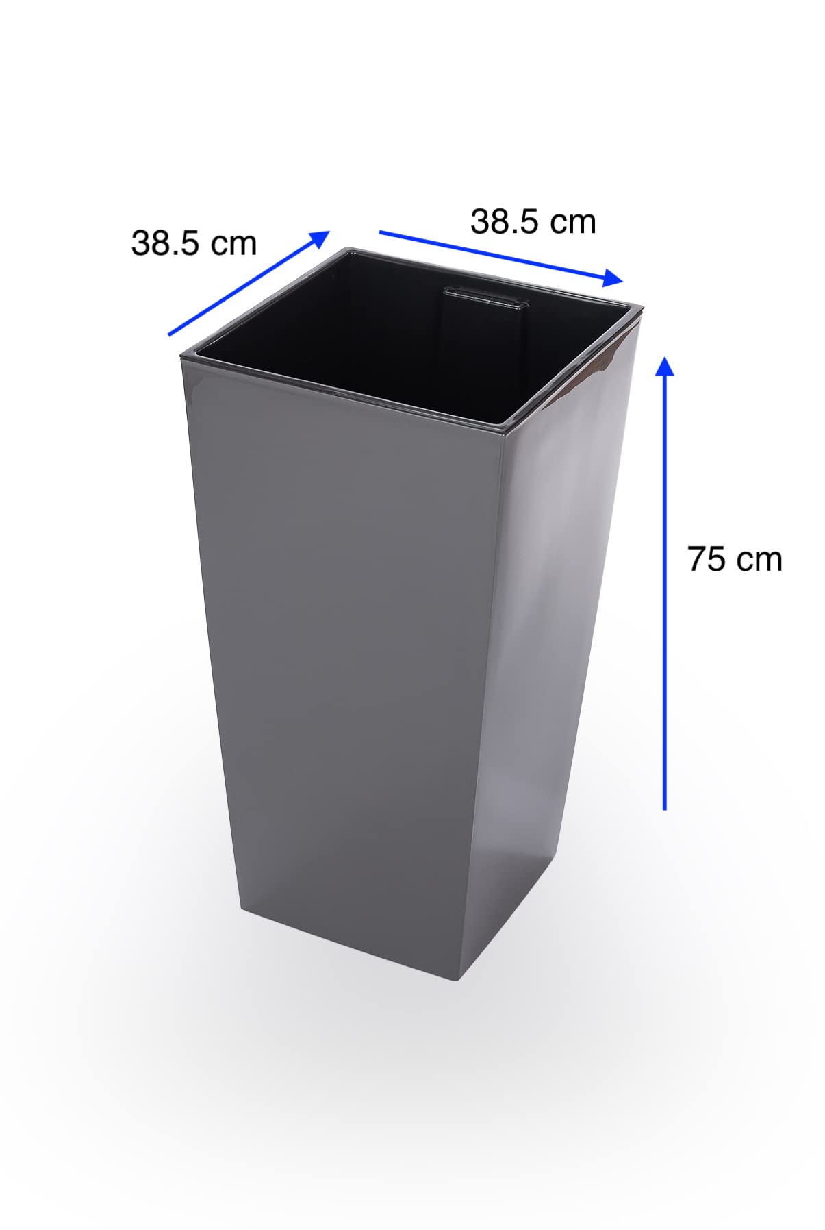 MelTom, Vaso di Piante XXL in plastica, Colore Lucido: Grigio, con Scomparto Rimovibile, Misure in cm L x P x H: 40 x 40 x 75 cm