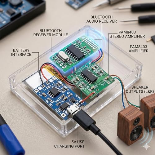 Image of 3-in-1 Combo of PAM8403, Bluetooth Audio Receiver and TP4056 Micro USB Charging Module (TP4056- Micro)