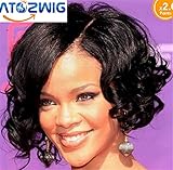 ATOZWIG Black Women Wig Fashion style Black Curly Synthetic Wig Pure color Short Curly Wigs Shoulder Length Short Hair Wig