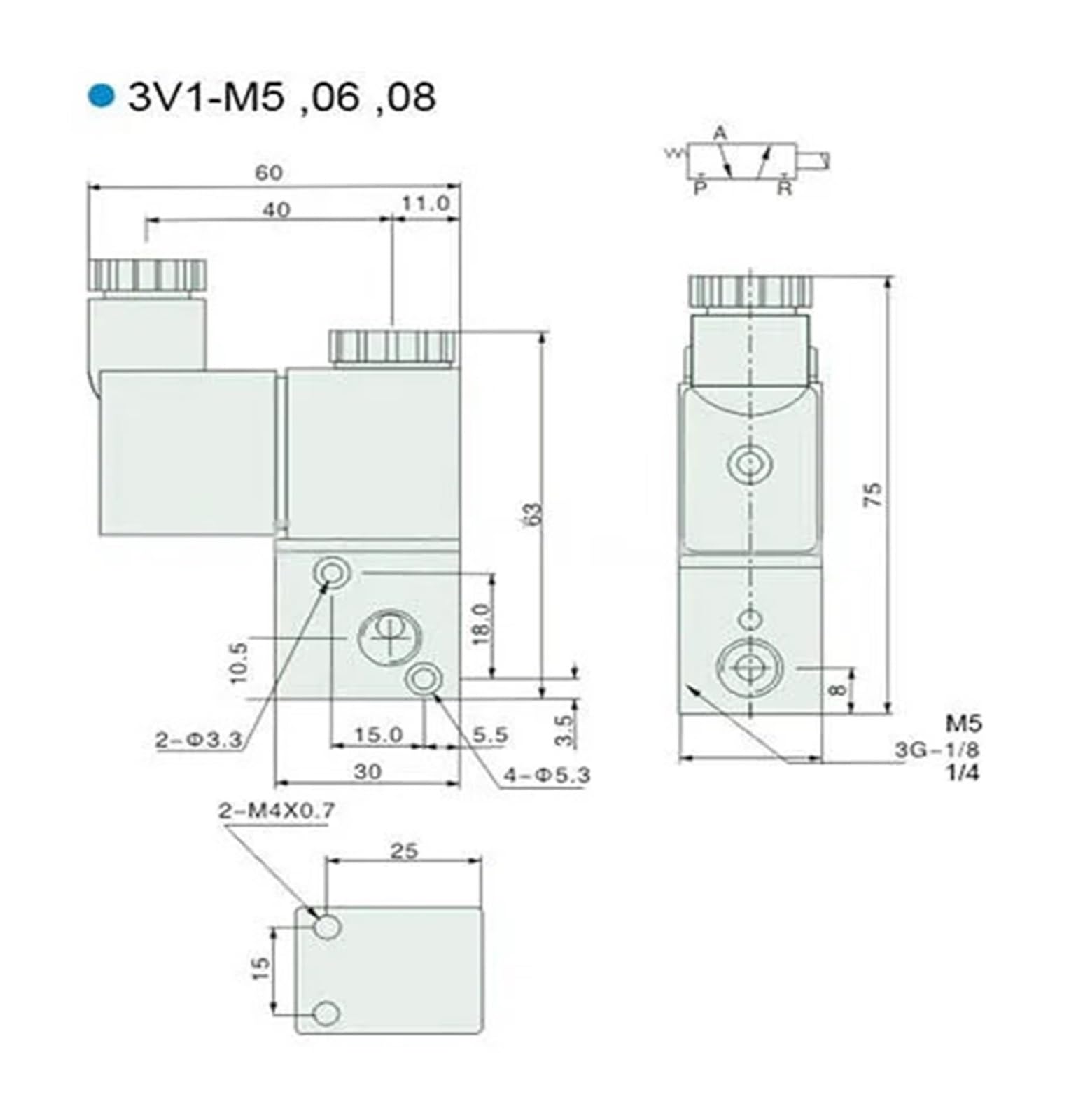 Electroválvula neumática de 3 vías, microválvula Gas y eléctrica, 3V1-M5, 3V1-06/08, Puerto M5, 1/8" 1/4" BSP, CA, CC(220,1/8 Inch)