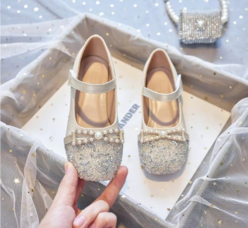 Toddler Girls Sparkly Mary Jane Flats with Bow Flower Girl Wedding Party Princess Dress Shoes2