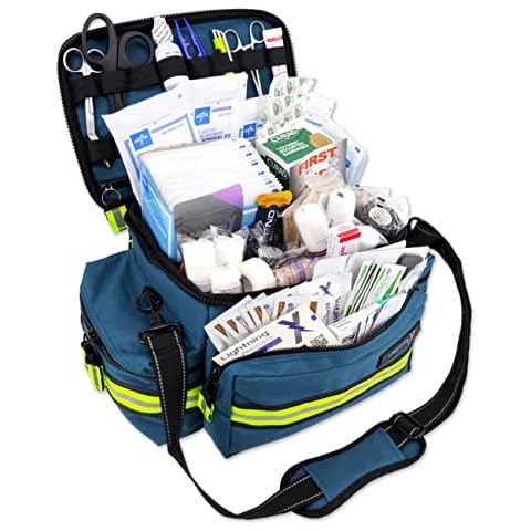 Lightning X Products Lightning X Mid-Sized First Responder EMT Bag | LXMB25 Fully Stocked Aid Kit w/ 200+ BLS Supplies - Blue Cover