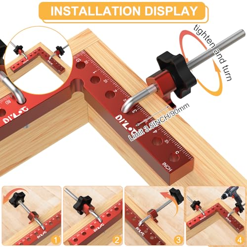 Corner Clamp for Woodworking, 90 Degree Corner Clamp, 4 Pack 5.5"x 5.5" Aluminum Alloy Right Angle Woodworking Tools, Positioning Squares for Picture Frame, Box(L-6 Side Scale Marking thicken)
