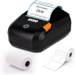 EXEO 58mm (2 Inch) Portable Thermal Printer for Labels & Receipts | Bluetooth + USB | Print from Mobile & PC | Product, MRP & Barcode Labels | Includes All Accessories