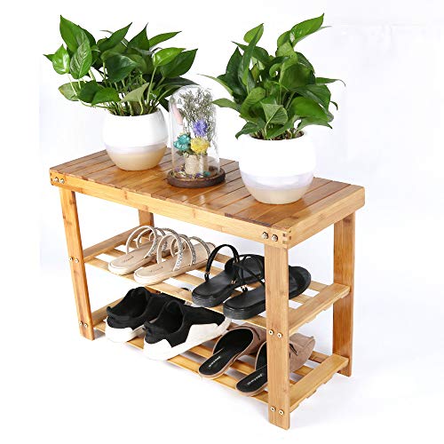 Dowager Natural Bamboo Entryway Shoe Bench3-Tier Bamboo Shoe Organizer Garden Foot Stool Storage Stool Shelf Ideal for Entryway Hallway Bathroom Living Room and Corridor