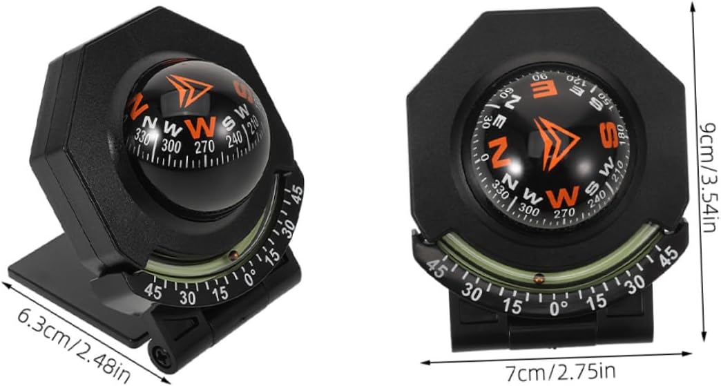 2pcs Car Mount Compass with Inclinometer, High-Precision Auto Dashboard Compass for Vehicle and Boat Navigation, Foldable Design for Outdoor and Marine Use
