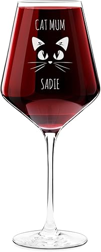 Maverton Elegante copa de vino para mujer  Vidrio personalizado para ella  16.5 oz. Vidrio grabado  Para cumpleaños  Para amantes del vino  Copa con