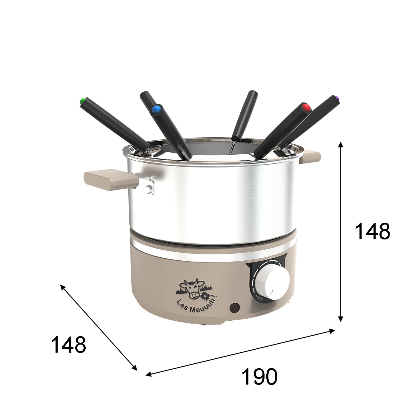 LITTLE BALANCE 8964 Little Fondue Meuuuh...!, Appareil à fondue 6 personnes, Caquelon inox, Compatible induction, 1,8 litres, 650 W, Muscade