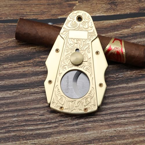 Foxmox Cigar Cutter Guillotine - Heavy Quality and Dignified Engraved Pattern Cigar Cutters for Men(Gold) - Image 2