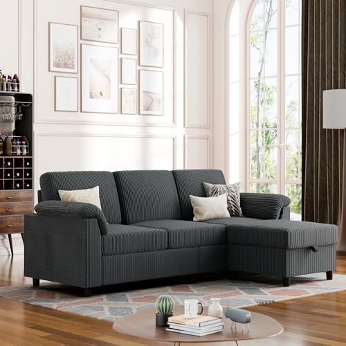 Vongrasig Convertible Sectional Sofa Couch, 3 Seat L Shaped Sofa with Removable Pillows Linen Fabric...
