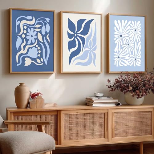 Image of kotart Aesthetic Abstract Floral Art Home Decoration | Boho Floral Paintings With Frame For Living Room Bed Room Hotel Wall Decor Digital Reprint Set of 3 (20x30 Inch)