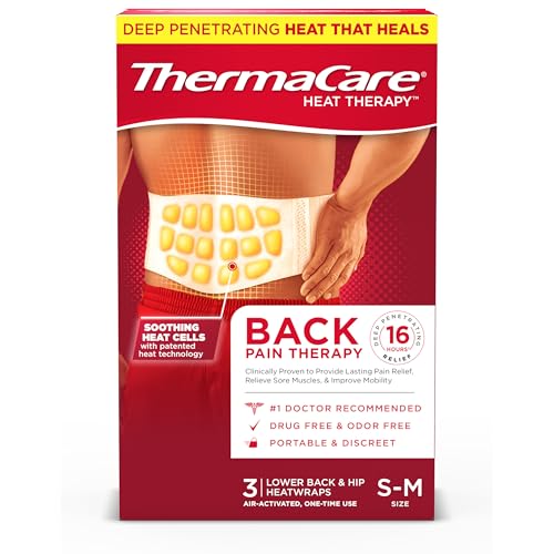 ThermaCare Advanced Back & Hip HeatWraps, Long-Lasting, Disposable Heat Therapy for Lower Back Pain, Muscle Soreness, & Herniated Discs, Drug-Free (S-M, Pack of 3)