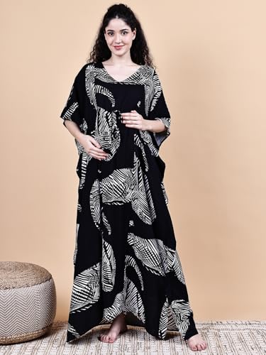 Image of Secret Wish Rayon Maternity Kaftan Nighty /Free Size /Feeding /Nursing /Zipper /Drawstring /Full Length