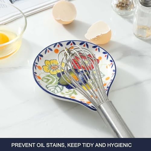 Image of Farmhouse Hand Painted Ceramic Spoon Rests Holder for Kitchen Counter Stove Top (Model B)