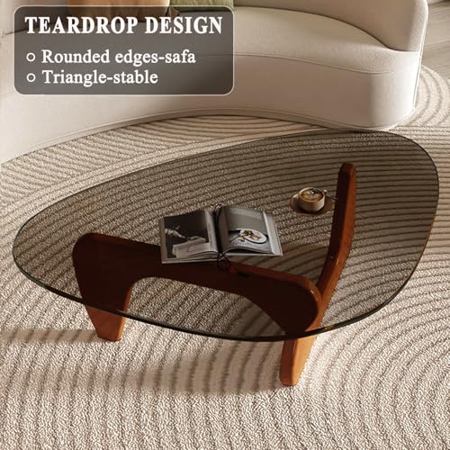 Modern Glass Coffee Table, Mid Century Small Coffee Table, Coffee Table for Living Room,Suitable for Bedroom Living Room Reception Office Tables (Walnut/Grey, Small) by LZYFY - Image 4