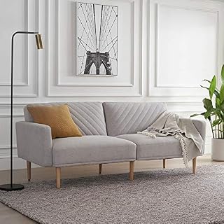 Mopio Chloe Convertible Futon Couch Bed, Fabric Tufted Modern Sofa Sleeper with Tapered