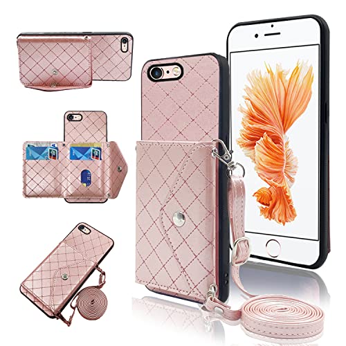 Compatible with iPhone 6plus 6splus 6/6s Plus Wallet Case with Crossbody Shoulder Strap and Stand Leather Credit Card Holder Phone Cover for iPhone6 6+ iPhone6s 6s+ i 6P 6a S Six iPhone6splus Pink