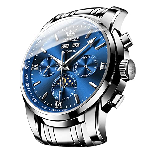 Image of OLEVS Automatic Men Watch Self Winding Mechanical Luxury Dress Moon Phase Stainless Steel Waterproof Luminous Calendar Wrist Watch