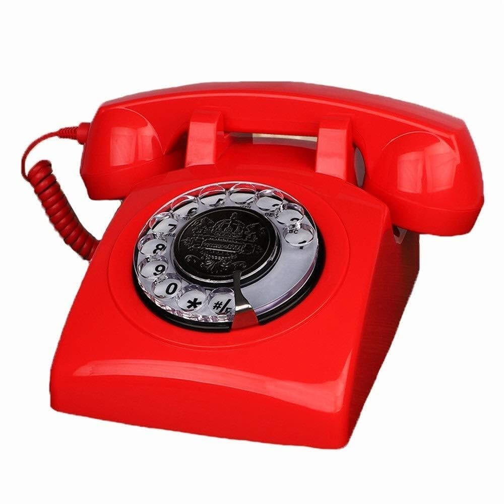 Telefon Stacjonarny Do Domu, Europejski Telefon W Stylu Antycznym, Telefony Z Tarczą Obrotową, Telefon Stacjonarny W Stylu Retro, Telefon Przewodowy Do Domu I Wystro,Red-13.2x14x22cm