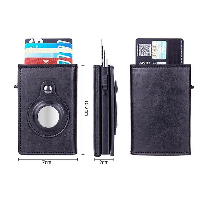 Faux Leather Tri-fold Wallet with Credit Card Holder and Magnetic Lock, Built-in Holder for Airtag, Laser Engraved Designs, Minimalist Wallet for Men Women, Holds Cards ID Cash2