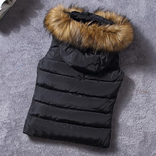 Women's Thicken Winter Vest Warm Puffer Vest Quilted Casual Sleeveless Outerwear Vest With Faxu Fur Hood2
