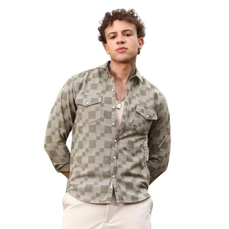 Image of CAHOOT Men's Solid Utility Shirt | Casual Wear | Spread Collar | Long Sleeve | Button Closure | Shirt Crafted with Comfort Fit for Everyday Wear