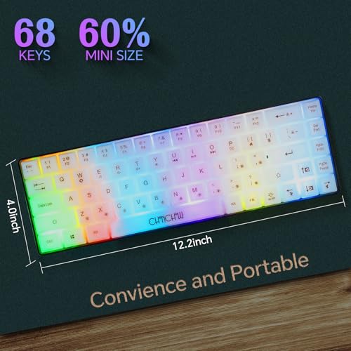 CHONCHOW Mini 60% Gaming Keyboard, Rainbow RGB Backlit 68 Keys Small Compact Keyboard, Transparent USB Wired Gaming Keyboards for Windows Laptop PC Mac Xbox PS4 PS5 Gamer