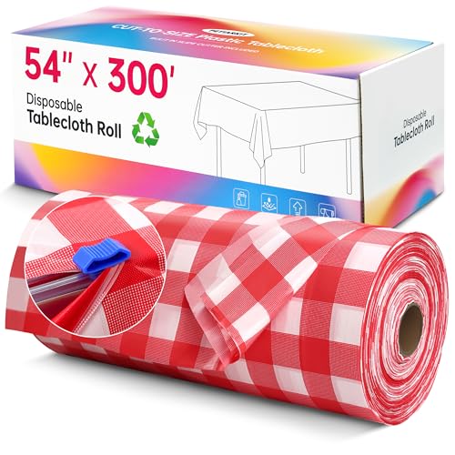 Image of Plastic Table Cloth Disposable, 54In X 300Ft Table Cover Roll