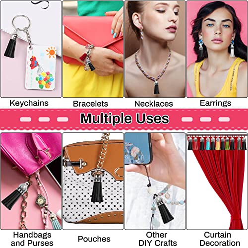 keychain tassels bulk paxcoo small tassels for jewelry making 50pcs leather tassel keychain charms with 50pcs jump rings for diy key chain craft black