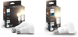 Philips Hue 2-Pack White A19 Medium Lumen Smart Bulb, 1100 Lumens, Bluetooth & Zigbee Compatible,75 watts & White A19 Medium Lumen Smart Bulb, 1100 Lumens, Bluetooth & Zigbee Compatible, 1 Bulb