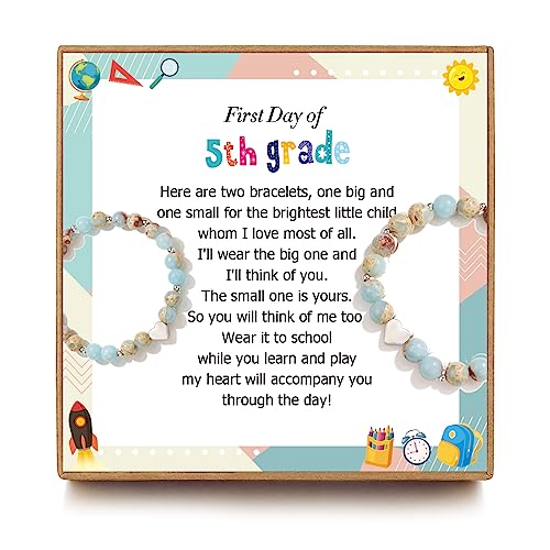 First Day of School 1-5 Grade Mommy and Me Bracelets, Back to School Gifts, Heart Beaded Mom and Daughter Bracelets, Mother Daughter Bracelets Set for 2 One Big and one Small Bracelet