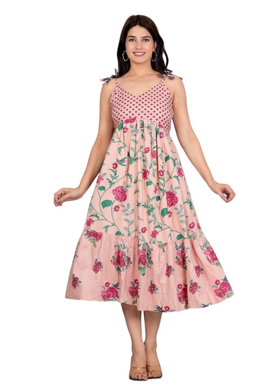 Image of Trendy Stylish Beautiful Shoulder Strap Sleeveless Kurti for Women's Ethnic Wear Gown (Baby Pink)