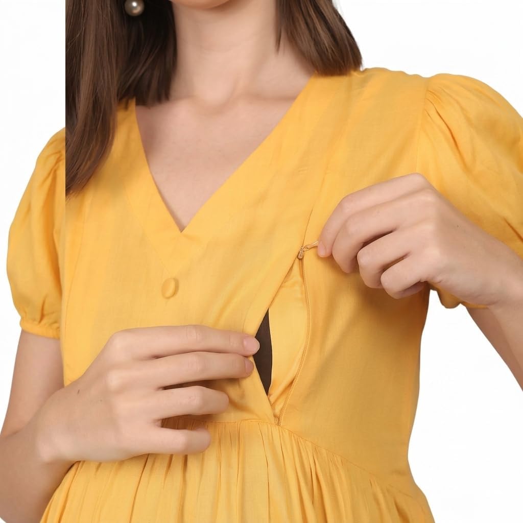 Women's Maternity Wear | Soft Comfortable Ethnic Outfit for Pregnant Women | Feeding Friendly A-Line Nursing Dress for Moms-to-Be-image-18